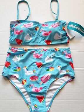 NWT Undercurrent Juniors Graphic Convertible Bandeau Bikini Juniors Medium